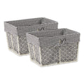 MEDIUM ANTIQUE WHITE CHICKEN WIRE BLACK & WHITE GINGHAM CHECK LINER BASKET SET/2