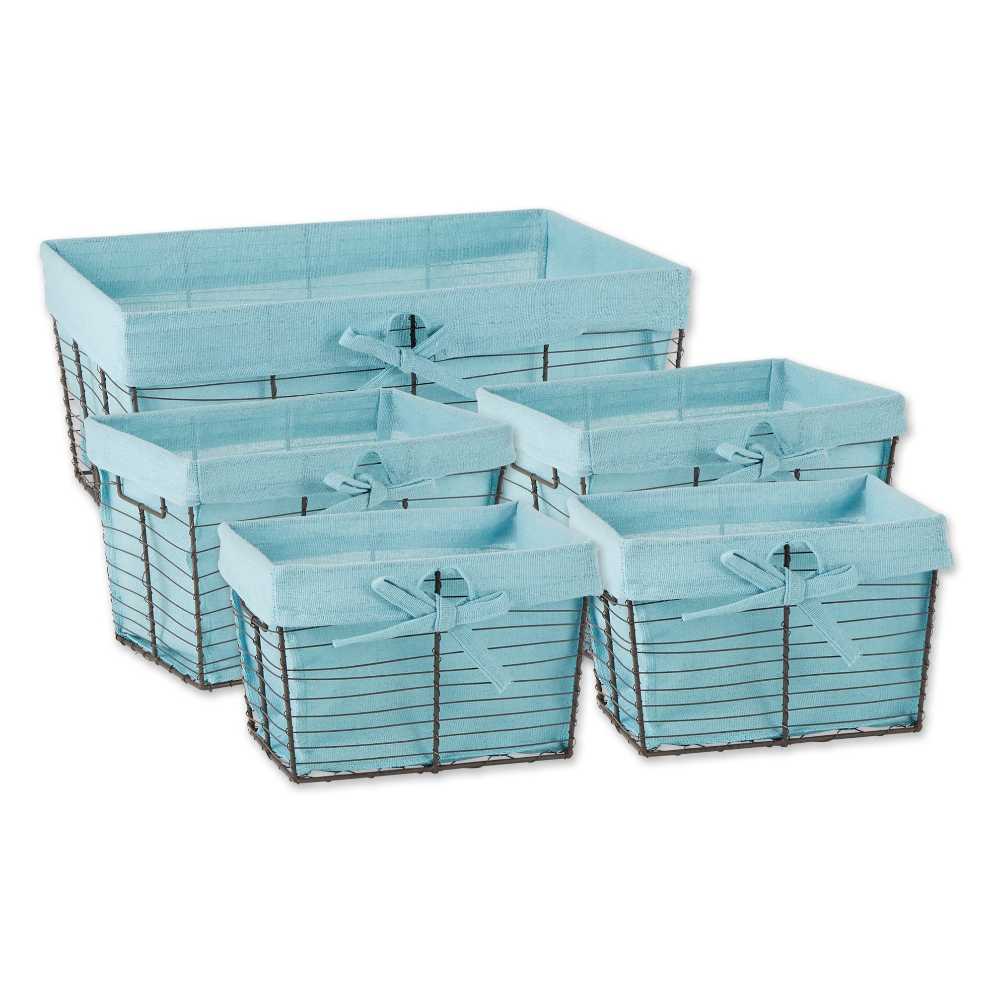 ASST VINTAGE GREY WIRE AQUA LINER BASKET SET/5