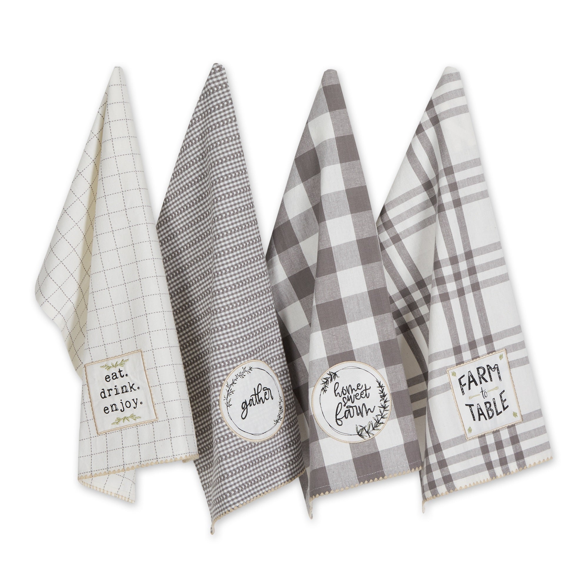 GRAY FARM TO TABLE EMBELLISHED DISHTOWEL SET/4
