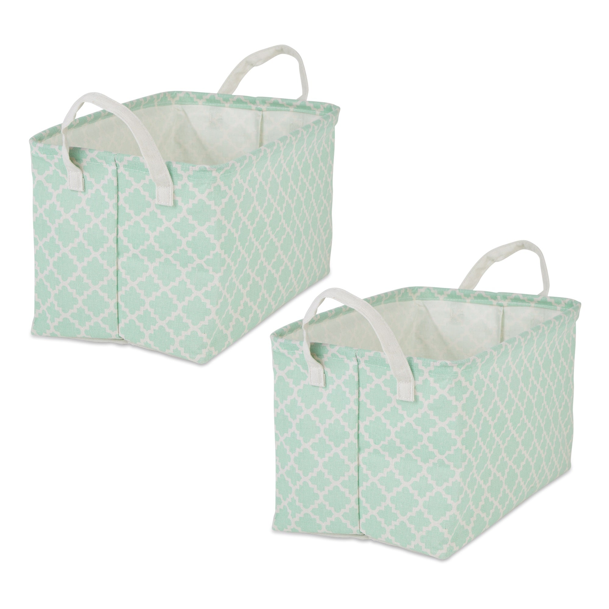 DII PE-Coated Cotton Polyester Laundry Bin Lattice Aqua Rectangle Large 10.5x17.5x10.5 (Set of 2)