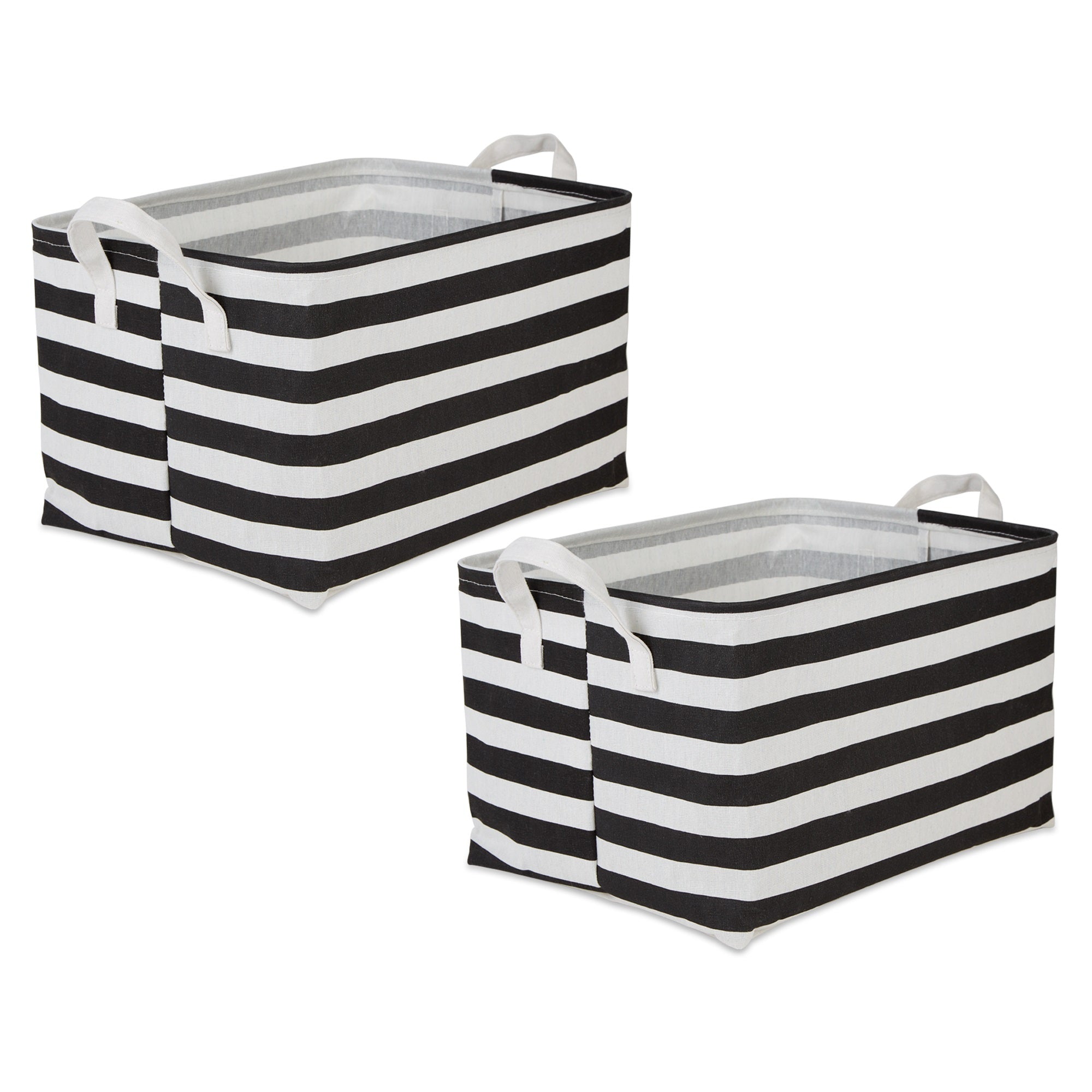 DII PE-Coated Cotton Polyester Laundry Bin Stripe Blackrectangle Extra Large 12.5x17.5x10.5 (Set of 2)