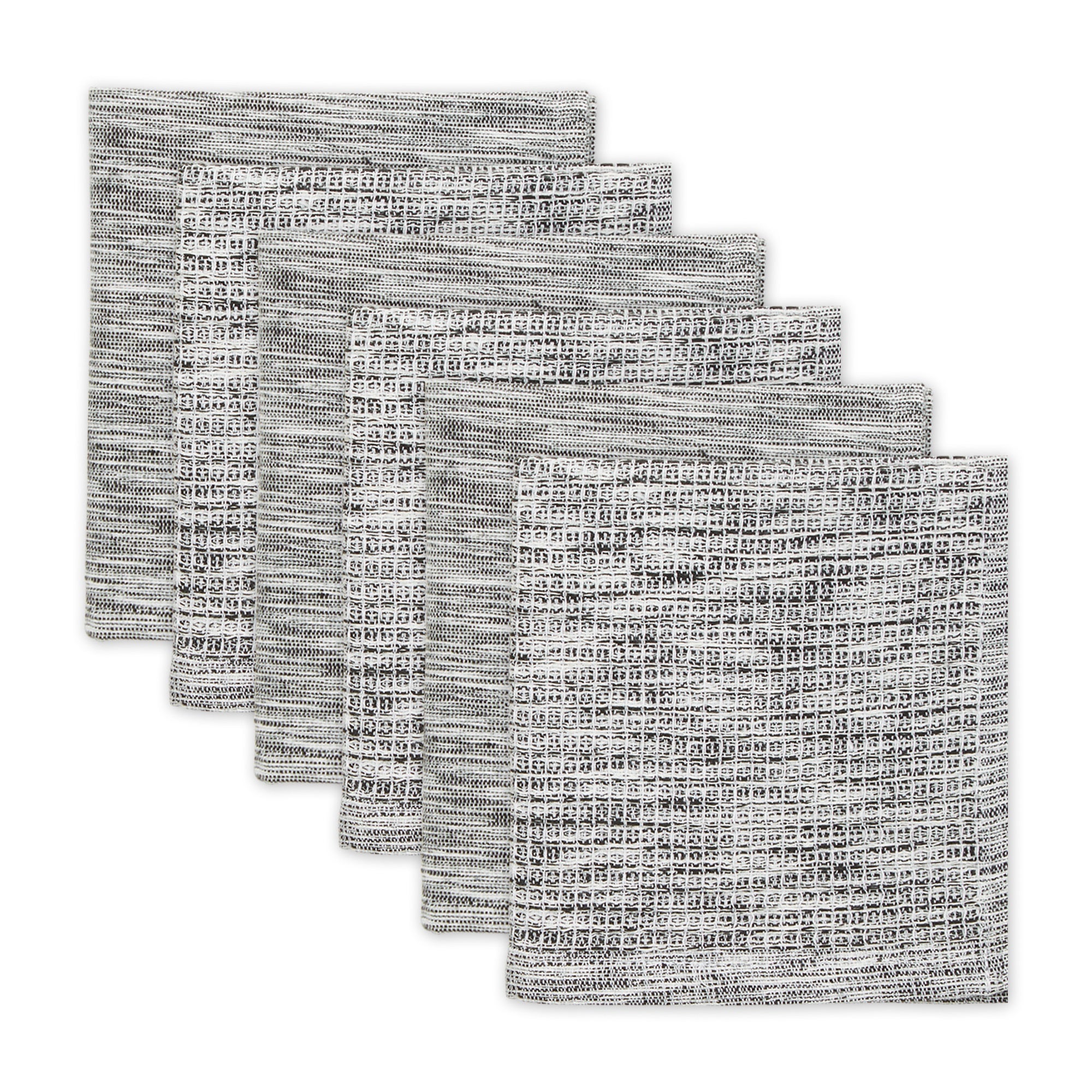 BLACK/OFF-WHITE ASST RECYCLED COTTON DISHCLOTH SET/6