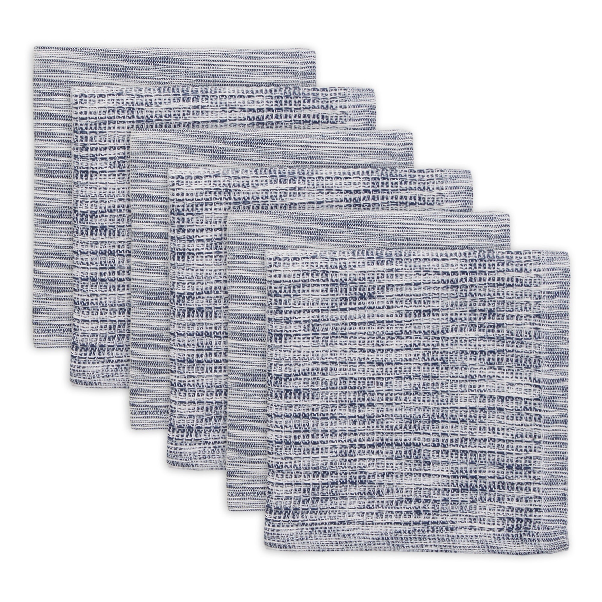 NAVY/OFF-WHITE ASST RECYCLED COTTON DISHCLOTH SET/6