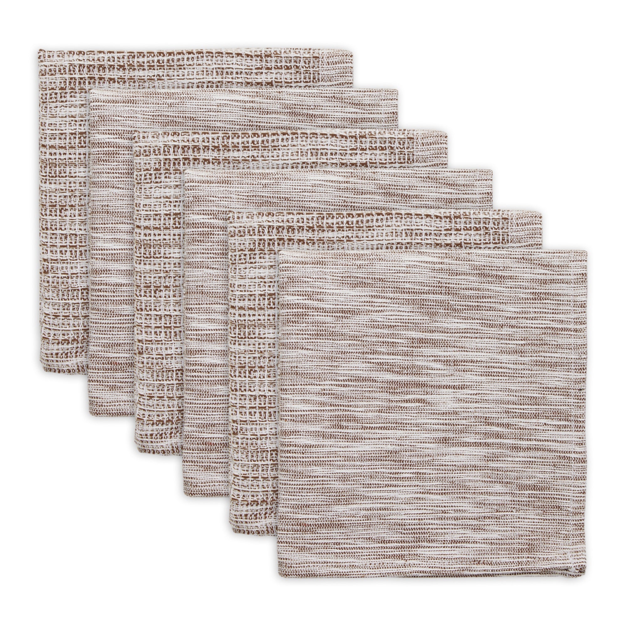 LEATHER BROWN/OFF-WHITE ASST RECYCLED COTTON DISHCLOTH SET/6
