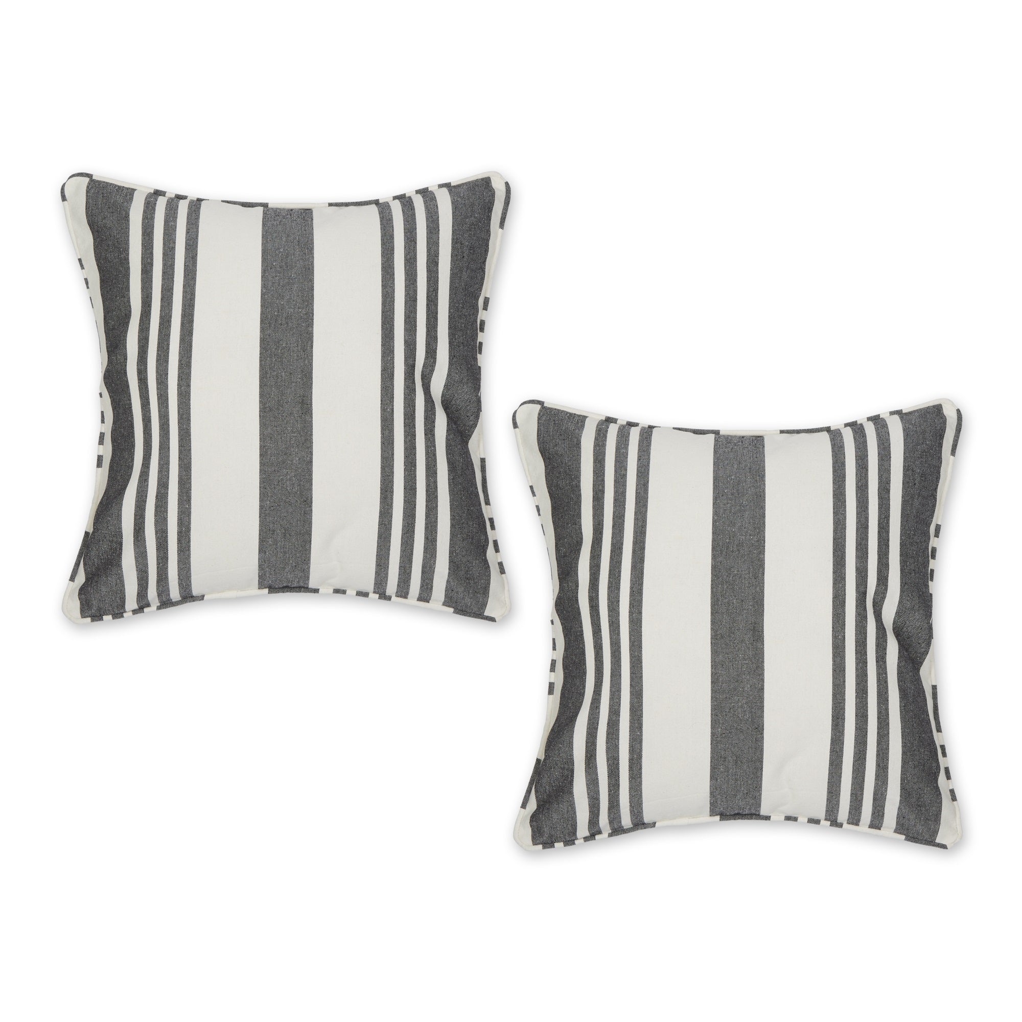 Black Bold Chambray Stripe Recycled Cotton Pillow Cover 18X18 Set/2