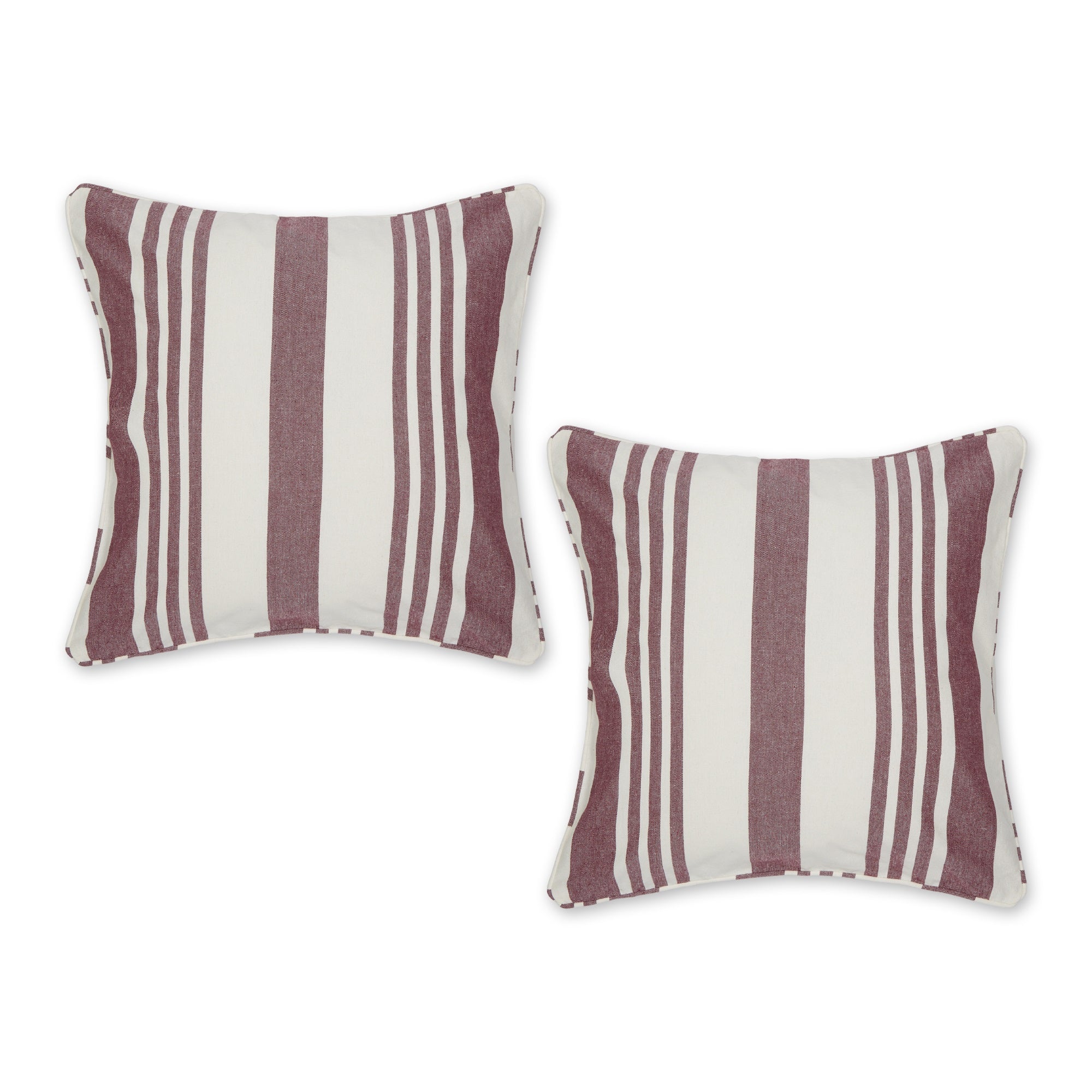 Burgundy Red Bold Chambray Stripe Recycled Cotton Pillow Cover 18X18 Set/2