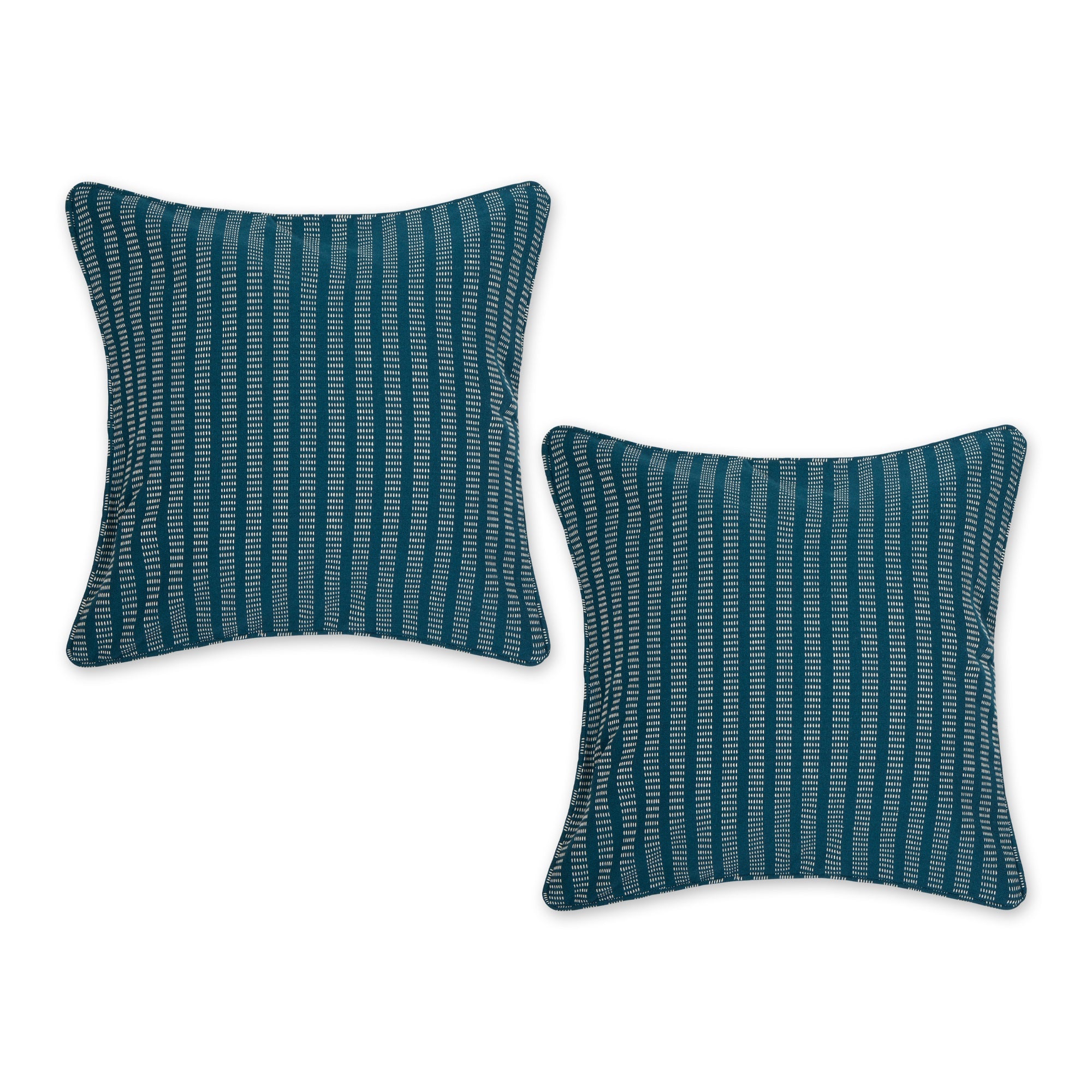 Teal Dobby Stripes Recycled Cotton Pillow Cover 18X18 Set/2
