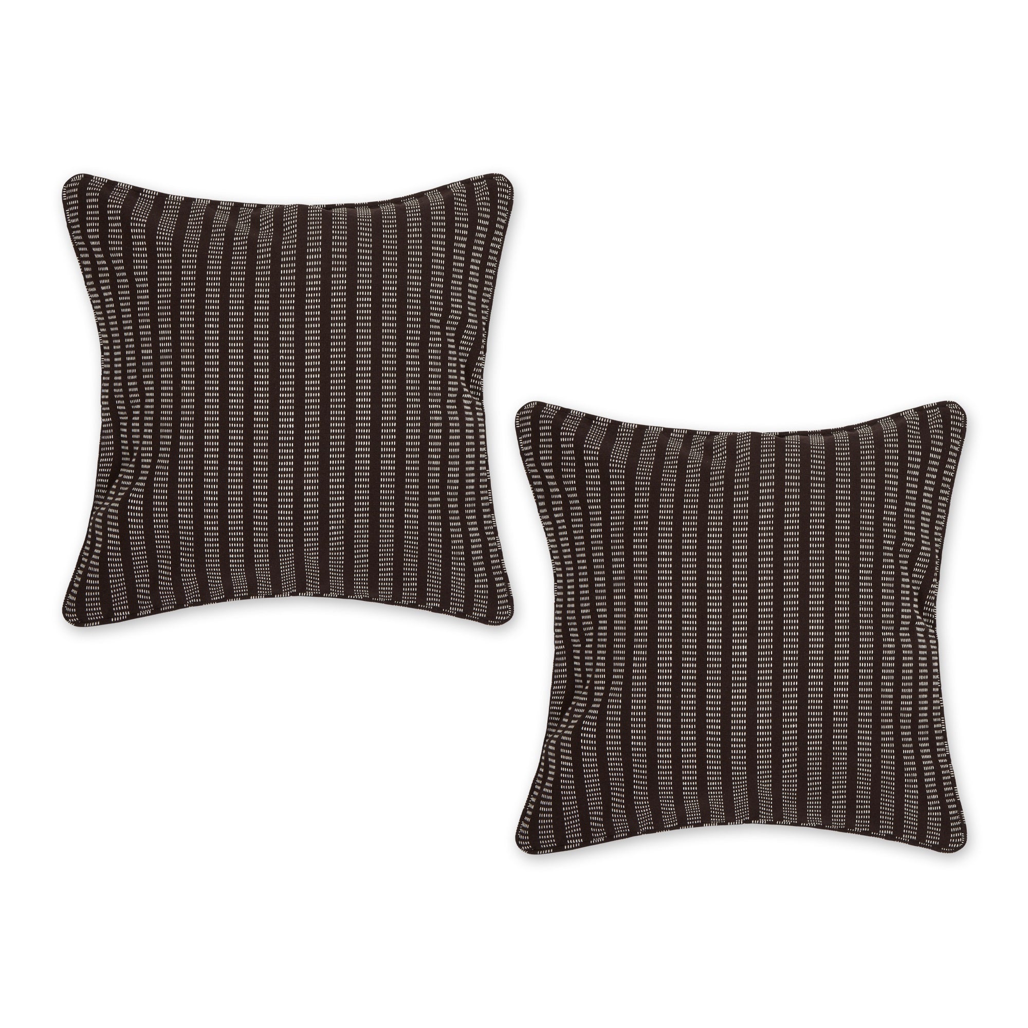 Chocolate Brown Dobby Stripes Recycled Cotton Pillow Cover 18X18 Set/2