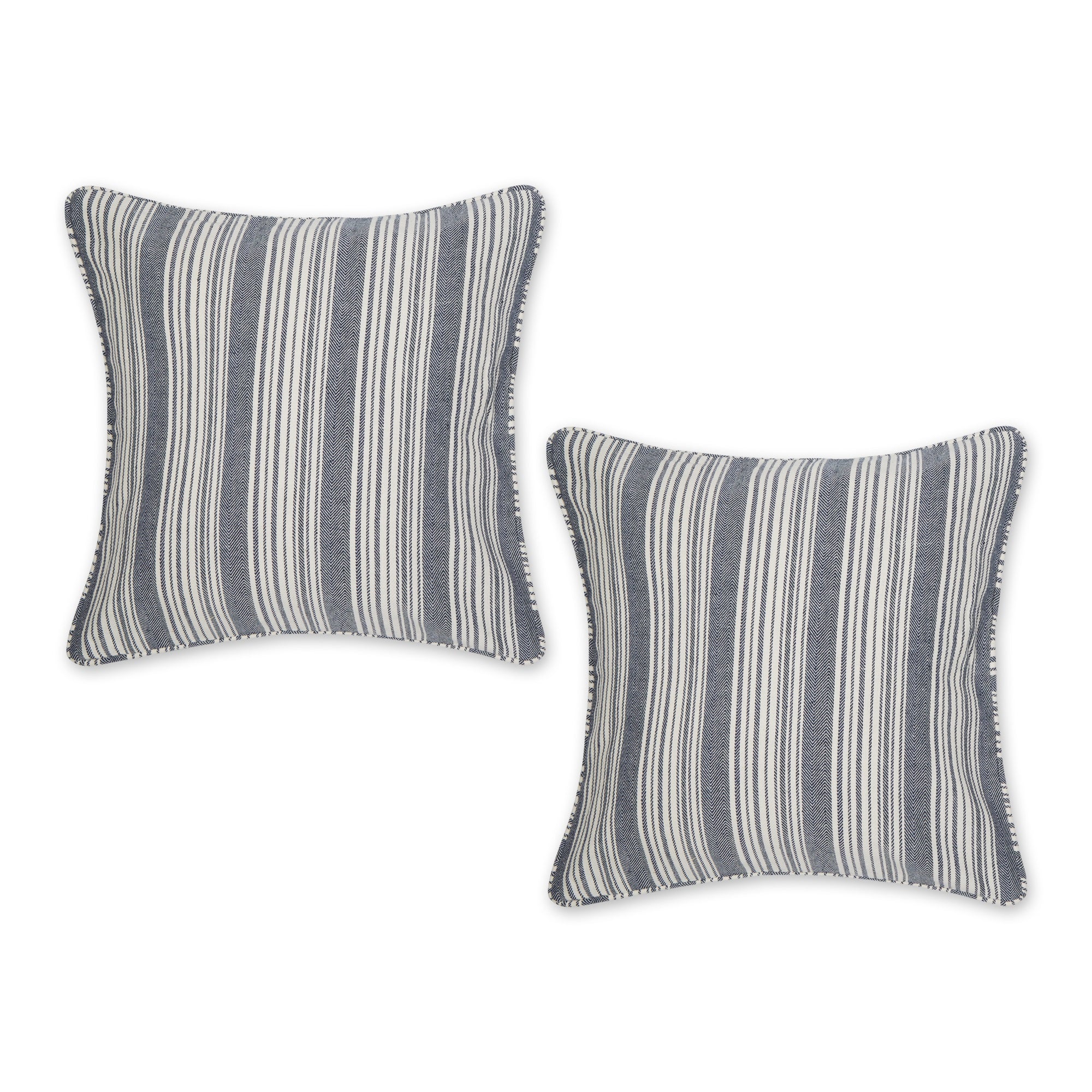 Navy Herringbone Stripe Recycled Cotton Pillow Cover 18X18 Set/2