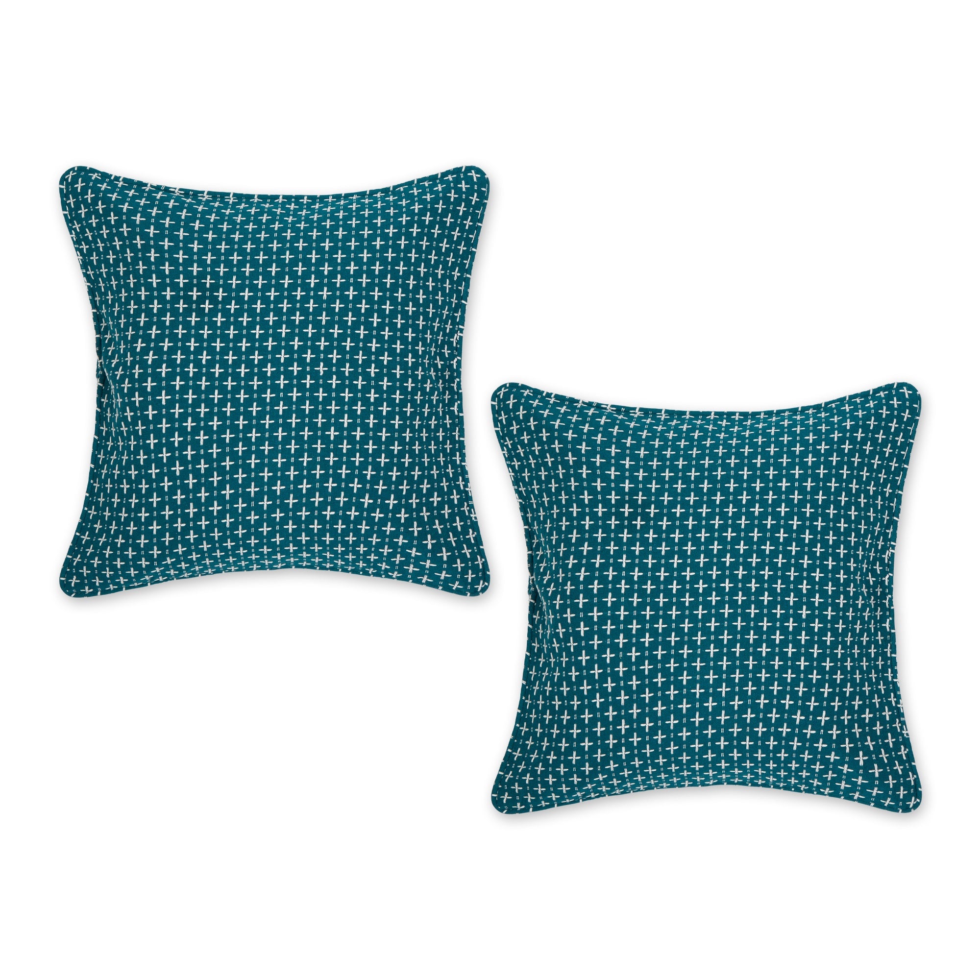 Teal Dobby Plus Recycled Cotton Pillow Cover 18X18 Set/2