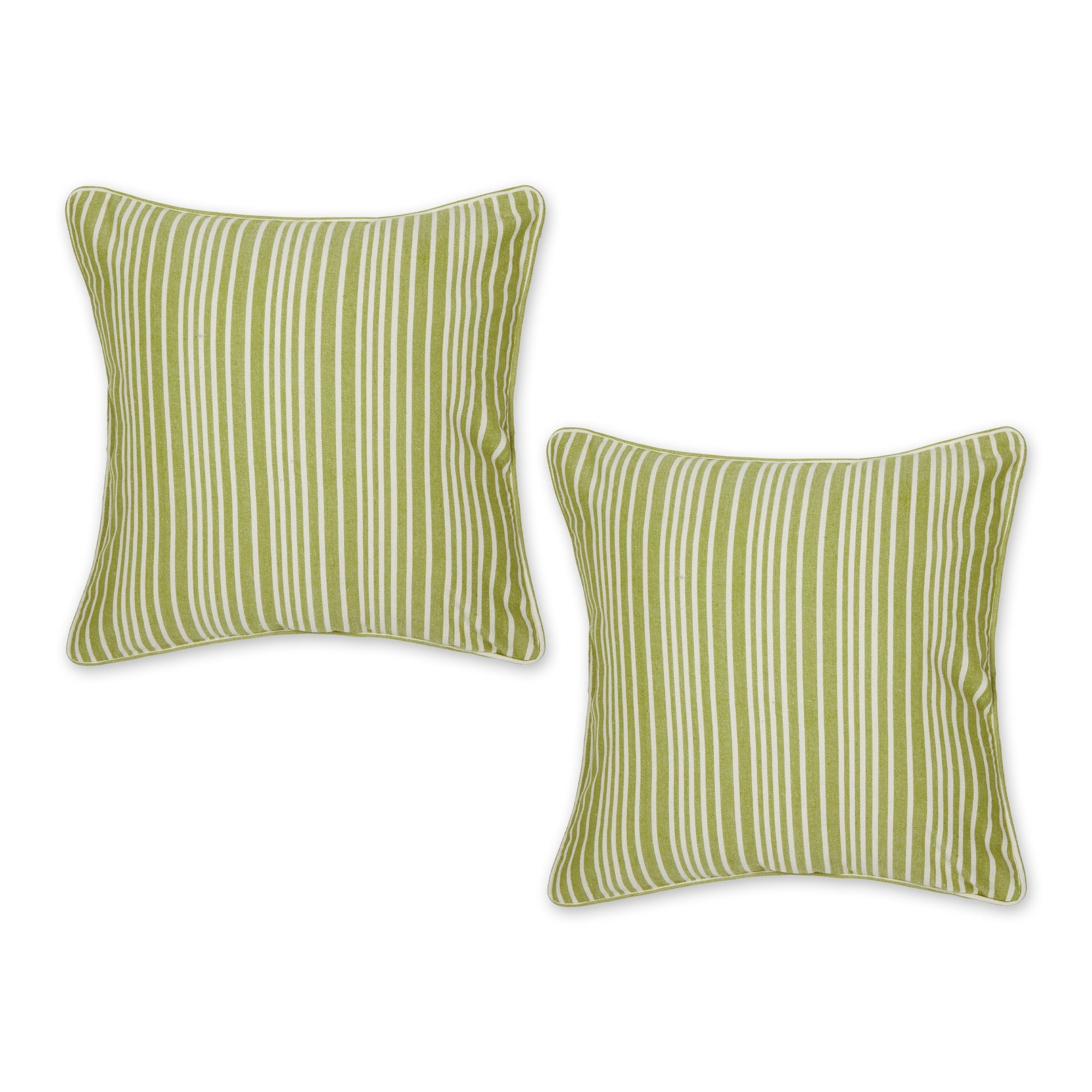 Avocado Chambray Stripe Recycled Cotton Pillow Cover 18X18 Set/2