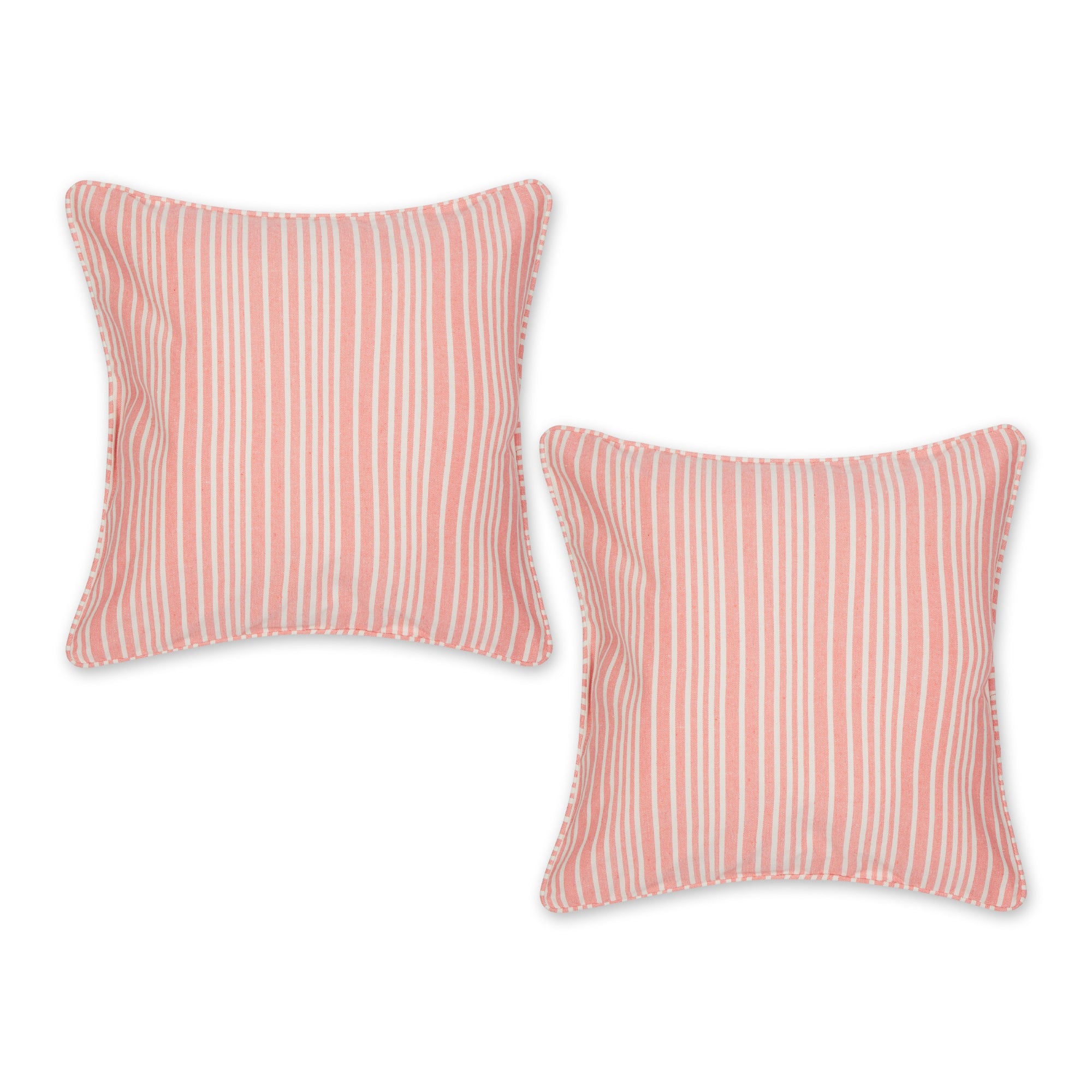 Coral Chambray Stripe Recycled Cotton Pillow Cover 18X18 Set/2