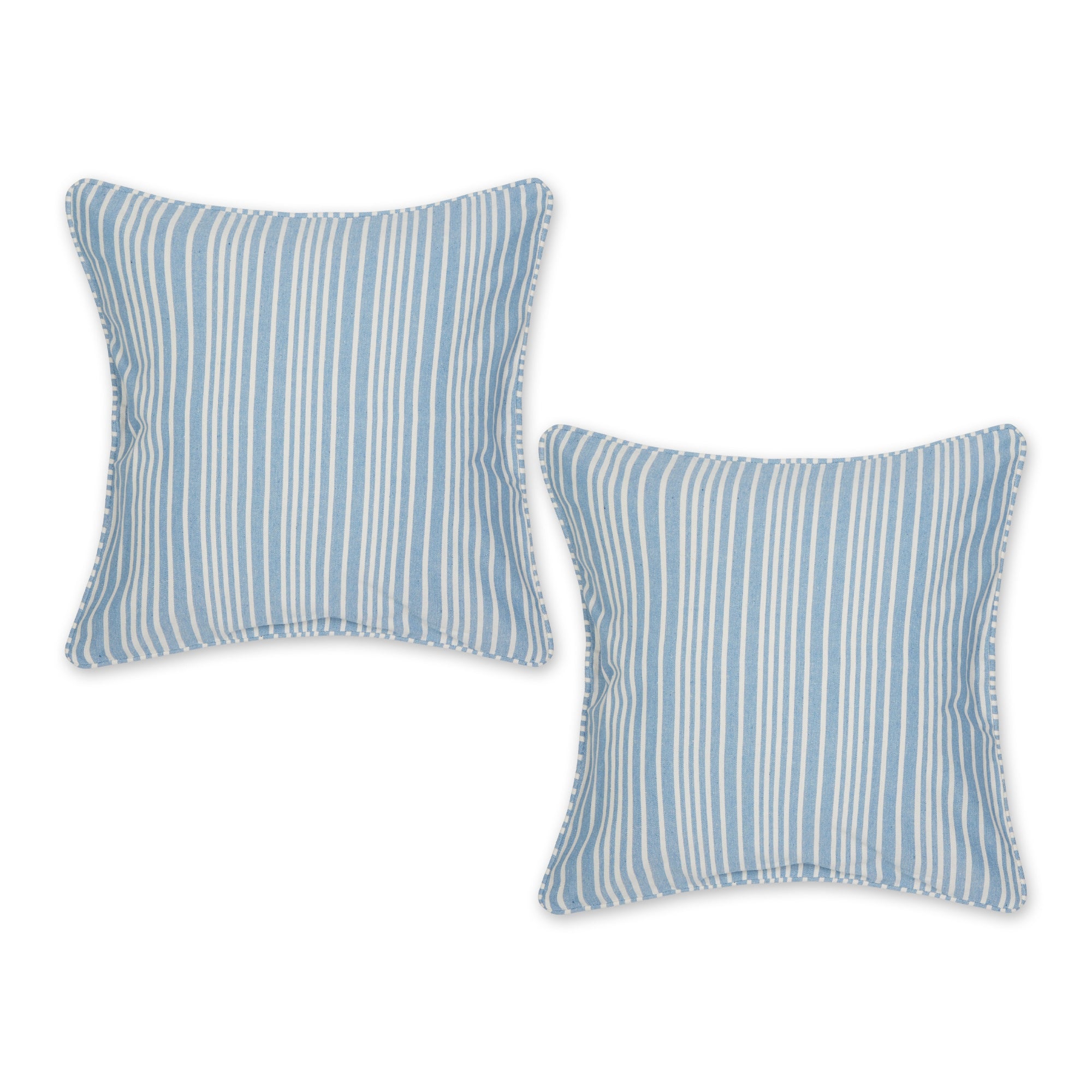 BRIGHT BLUE CHAMBRAY STRIPE RECYCLED COTTON PILLOW COVER 18x18 SET/2