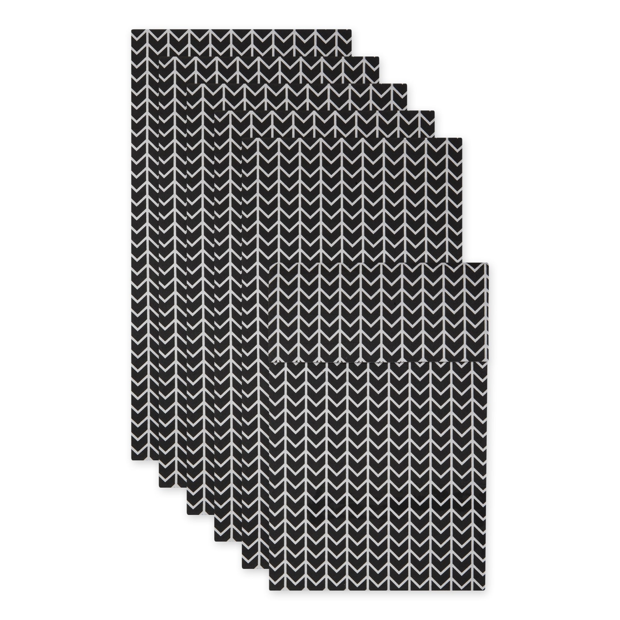 BLACK HERRINGBONE PRINT FRIDGE LINER SET/6