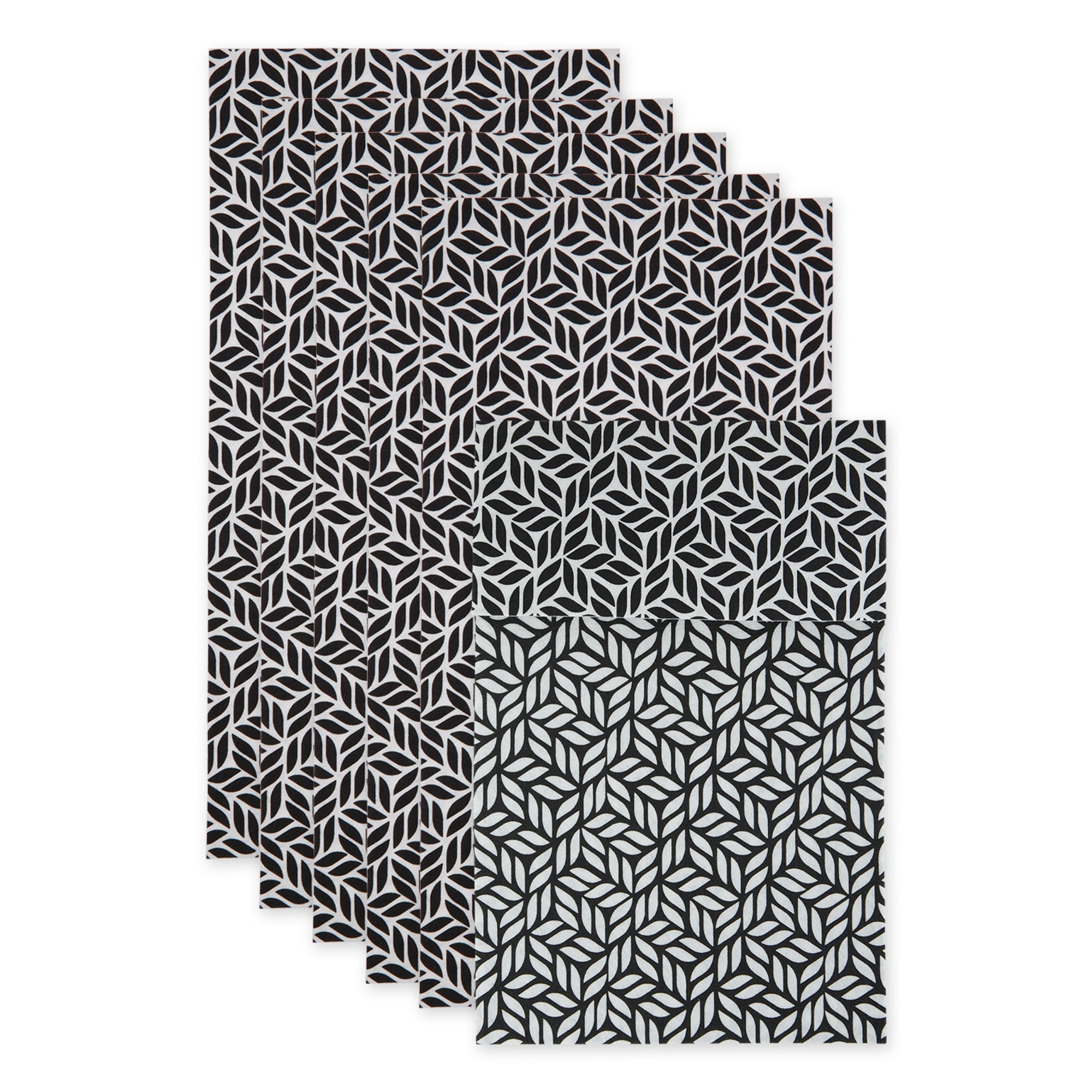 BLACK ABSTRACT LEAF PRINT FRIDGE LINER SET/6