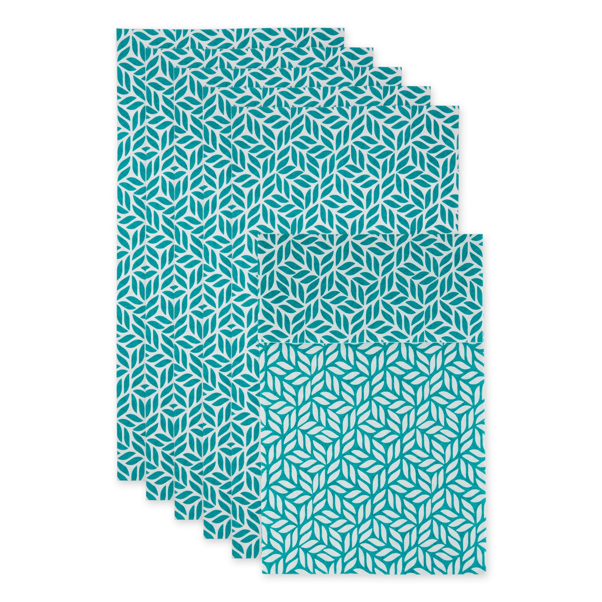 TEAL ABSTRACT LEAF PRINT FRIDGE LINER SET/6