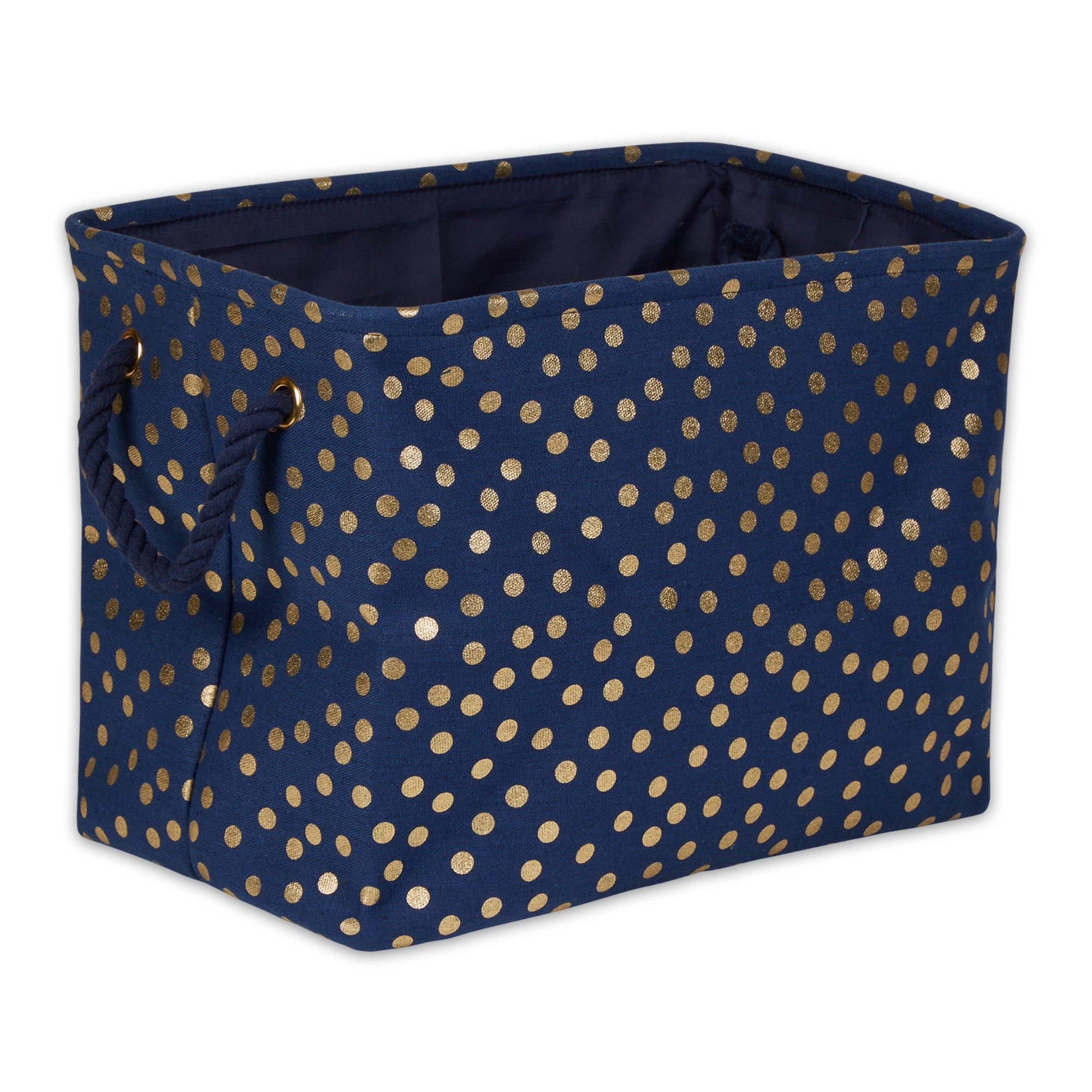 POLYESTER BIN  DOTS GOLD / NAUTICAL BLUE RECTANGLE MEDIUM 16x10x12