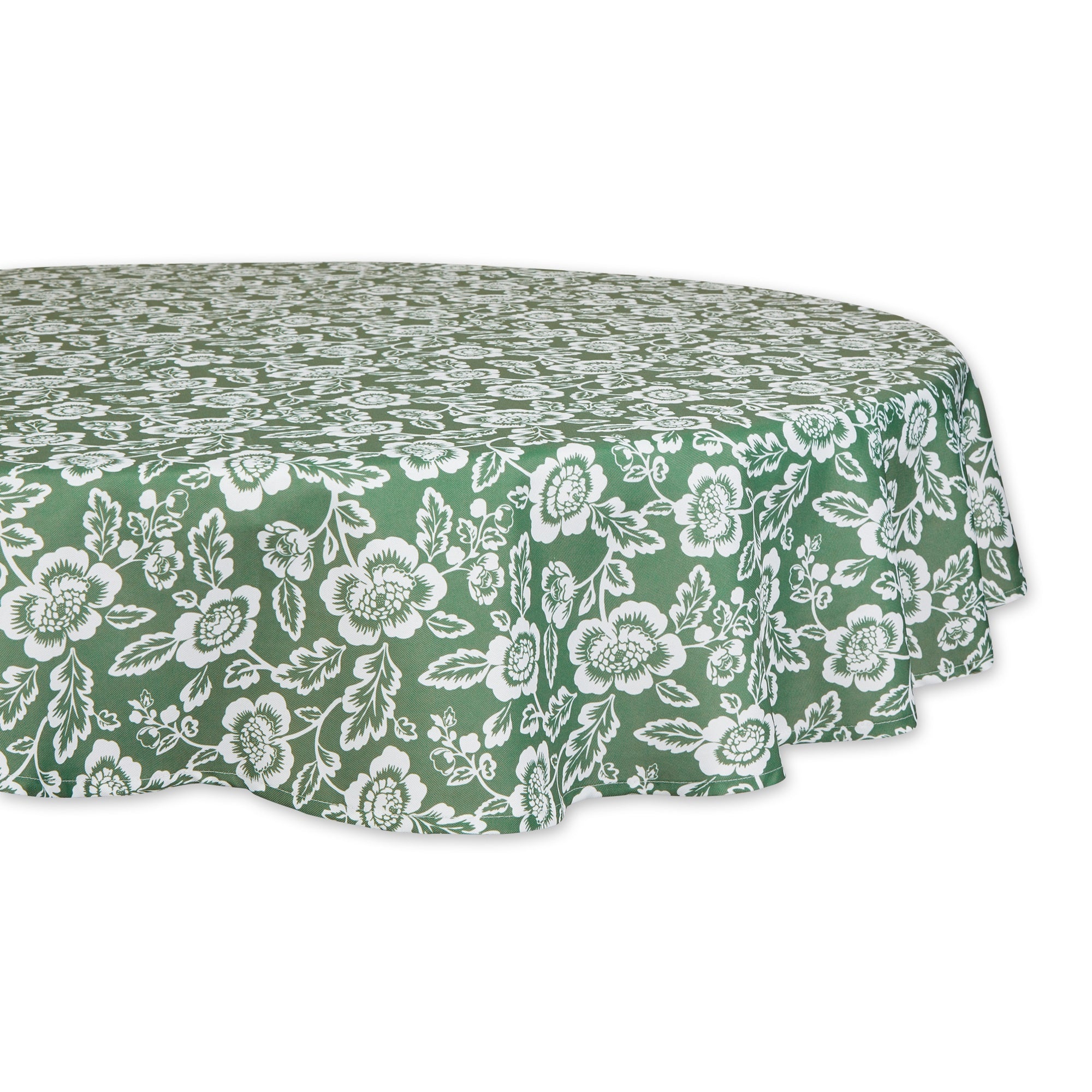 Artichoke Green Floral Print Outdoor Tablecloth 60 Round