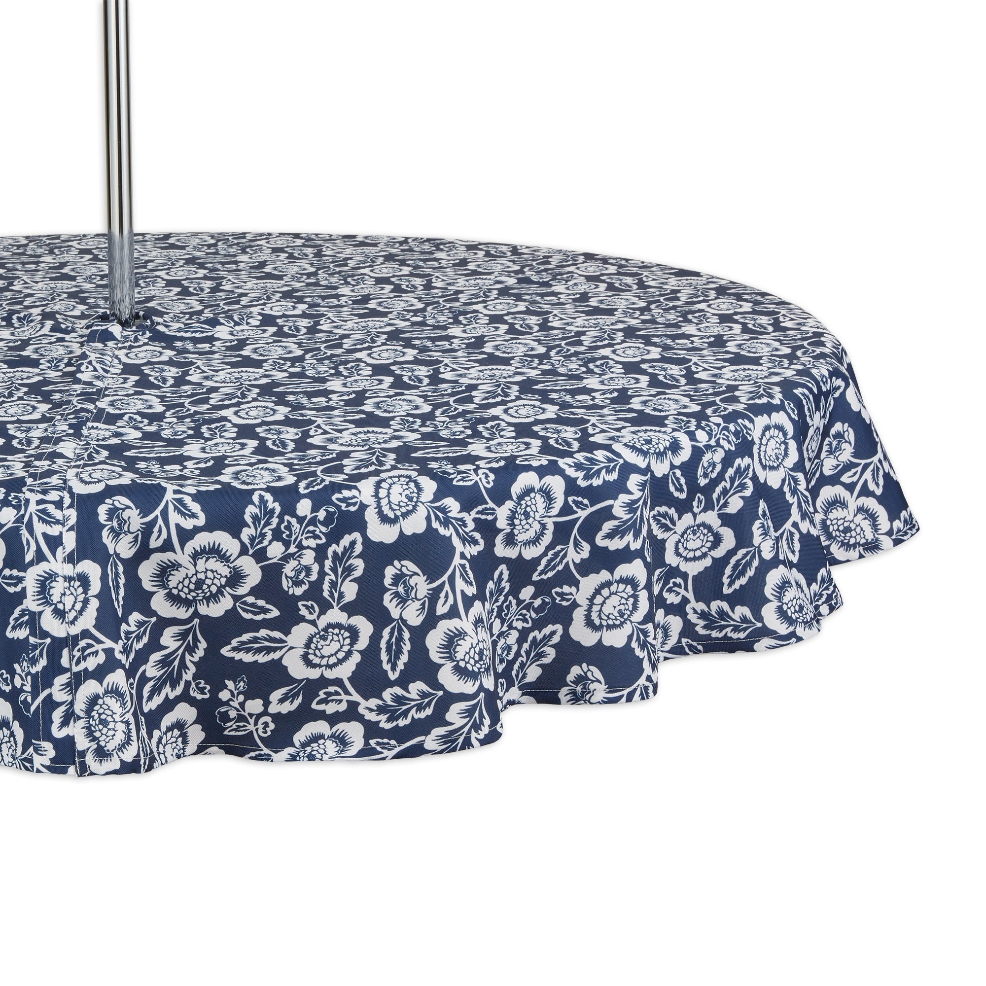 Nautical Blue Floral Print Outdoor Tablecloth With Zipper 60 Round