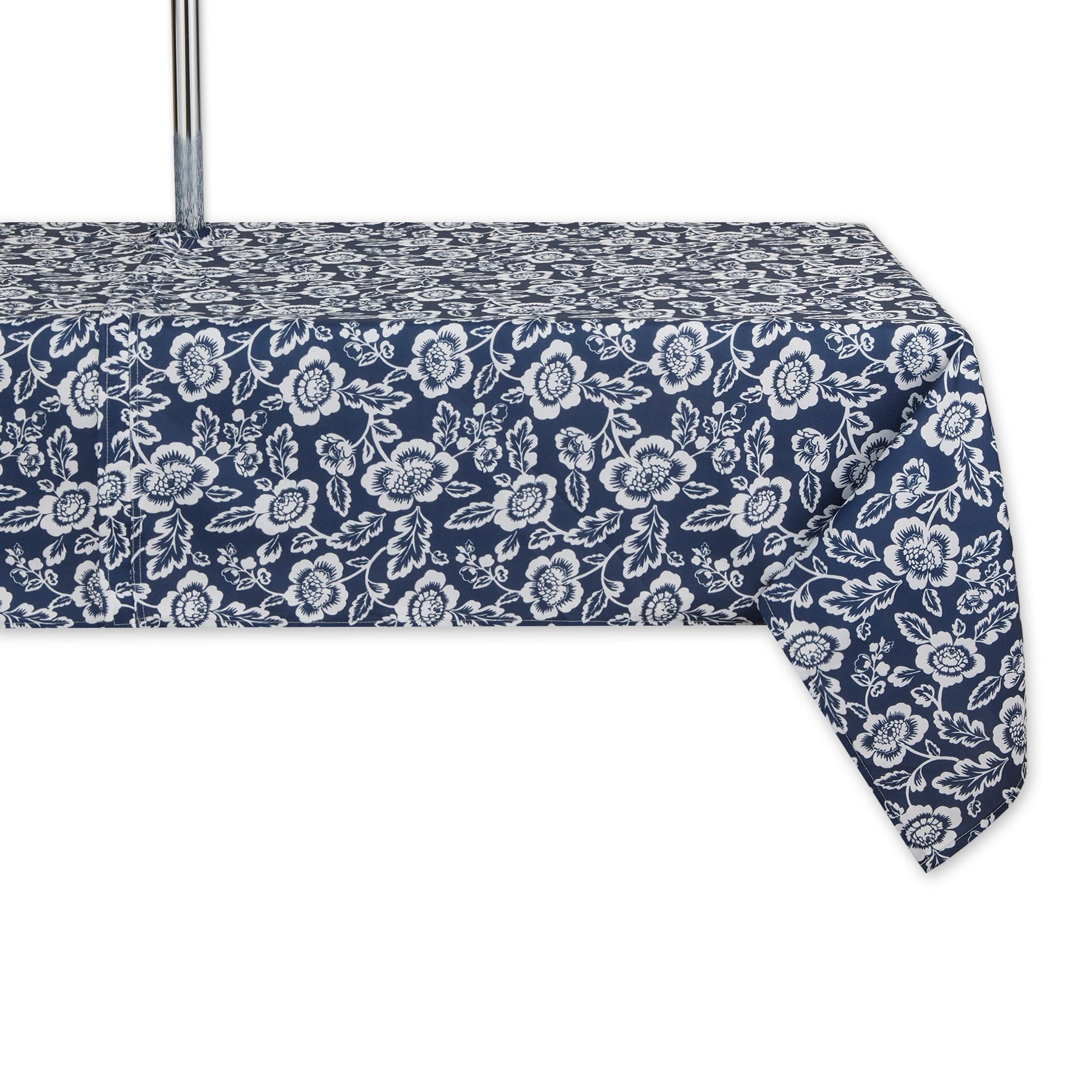 Nautical Blue Floral Print Outdoor Tablecloth With Zipper 60X84