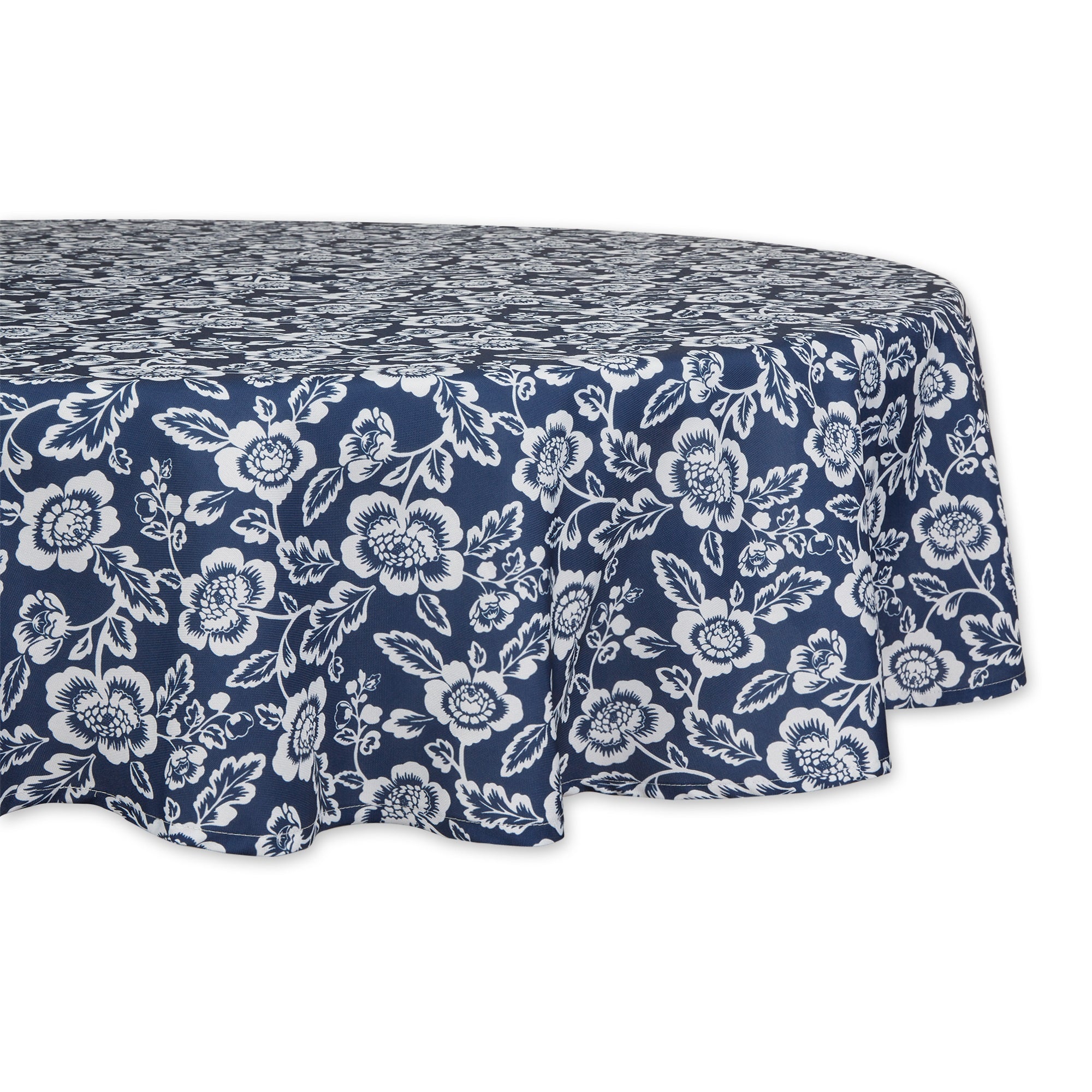 Nautical Blue Floral Print Outdoor Tablecloth 60 Round