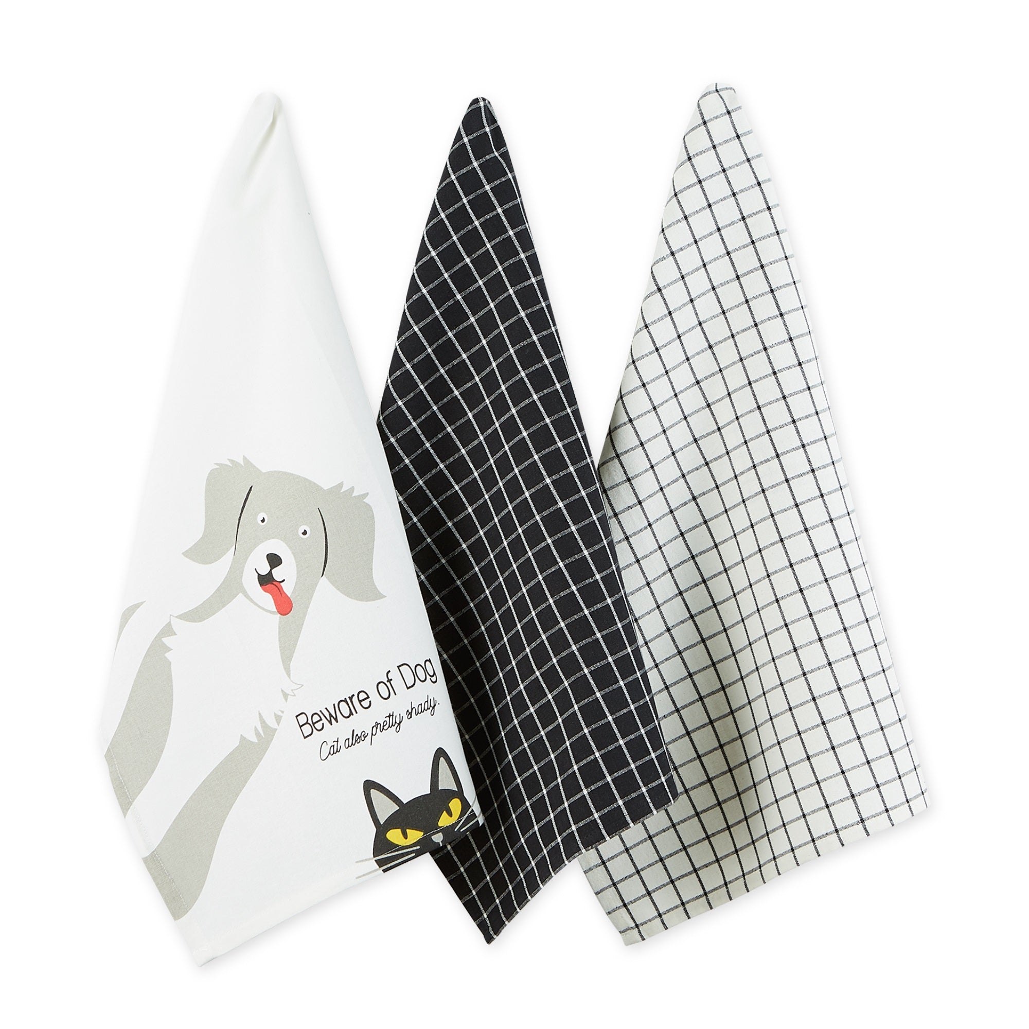 BEWARE OF DOG & CAT DISHTOWEL SET/3