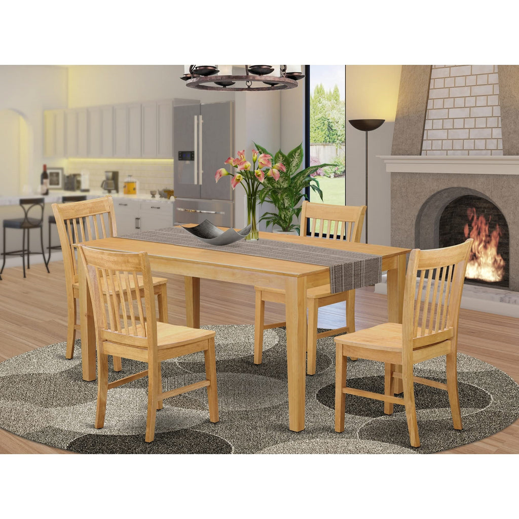 East West Furniture CANO5-OAK-W 5 Piece Kitchen Table Set for 4 Includes a Rectangle Dining Table and 4 Dining Room Chairs, 36x60 Inch, Oak