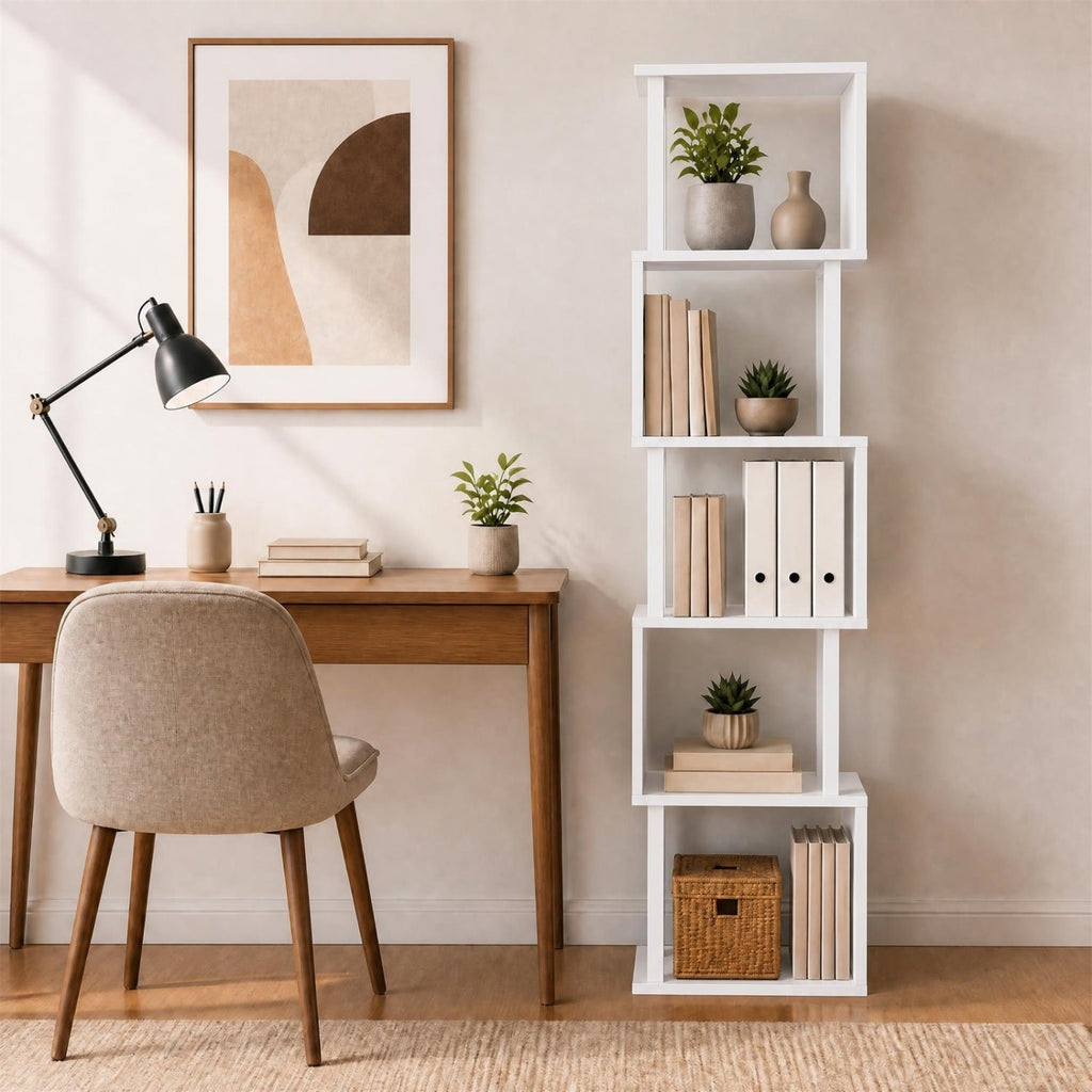 5-Tier S-Shaped Bookshelf with Open Cubes & Anti-Tip Kit