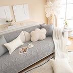 Geometric Textured Cotton Quilted Sofa Cover, Non-Slip Washable Couch Protector