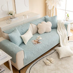 Geometric Textured Cotton Quilted Sofa Cover, Non-Slip Washable Couch Protector