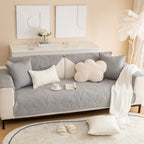 Embossed Leaf Cotton Quilted Sofa Cover Non-Slip Couch Protector with Thick Padding