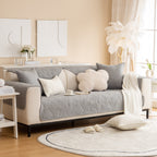 Embossed Leaf Cotton Quilted Sofa Cover Non-Slip Couch Protector with Thick Padding