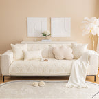 Embossed Leaf Cotton Quilted Sofa Cover Non-Slip Couch Protector with Thick Padding