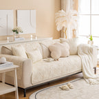 Embossed Leaf Cotton Quilted Sofa Cover Non-Slip Couch Protector with Thick Padding