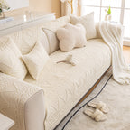 Geometric Textured Cotton Quilted Sofa Cover, Non-Slip Washable Couch Protector