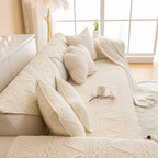 Geometric Textured Cotton Quilted Sofa Cover, Non-Slip Washable Couch Protector