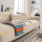 Modular Sofa Cover for Sectionals, Gold Striped Non-Slip Couch Protector