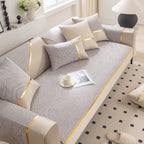 Modular Sofa Cover for Sectionals, Gold Striped Non-Slip Couch Protector