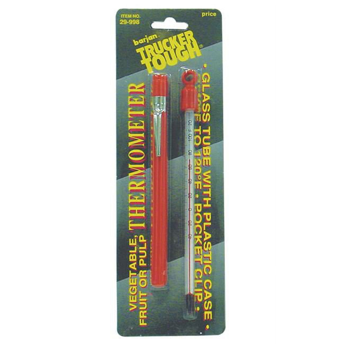 Barjan 29998 6 In Glass Tube Vegetable & Fruit Thermometer With Handy Pocket Clip