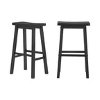 Set of 2 Farmhouse Bar Height Saddle Seat Barstool in Charcoal Black Wood Finish
