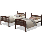 Twin over Twin Wooden Bunk Bed with Ladder in Dark Brown Finish
