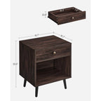 Mid-Century Modern 1-Drawer Nightstand End Table in Dark Brown Wood Finish