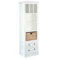 Sunset Trading Cottage 79 Tall Storage Cabinet | Fully Assembled Freestanding 14 Narrow Bookshelf | 6 Shelves 2 Drawers Rattan B