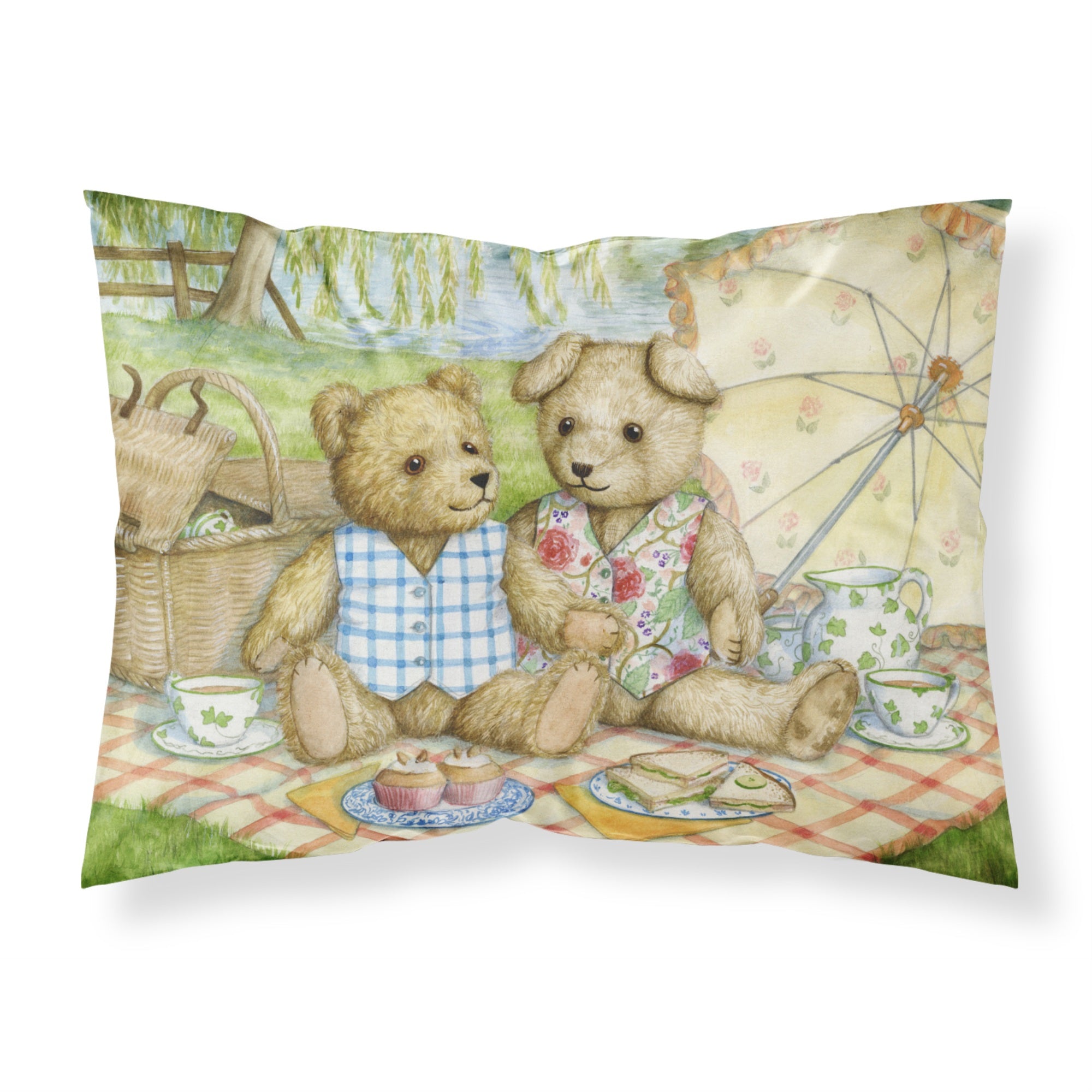 'Caroline'S Treasures Summertime Teddy Bears Picnic Fabric Standard Pillowcase Cdco0308Pillowcase, Multicolor'
