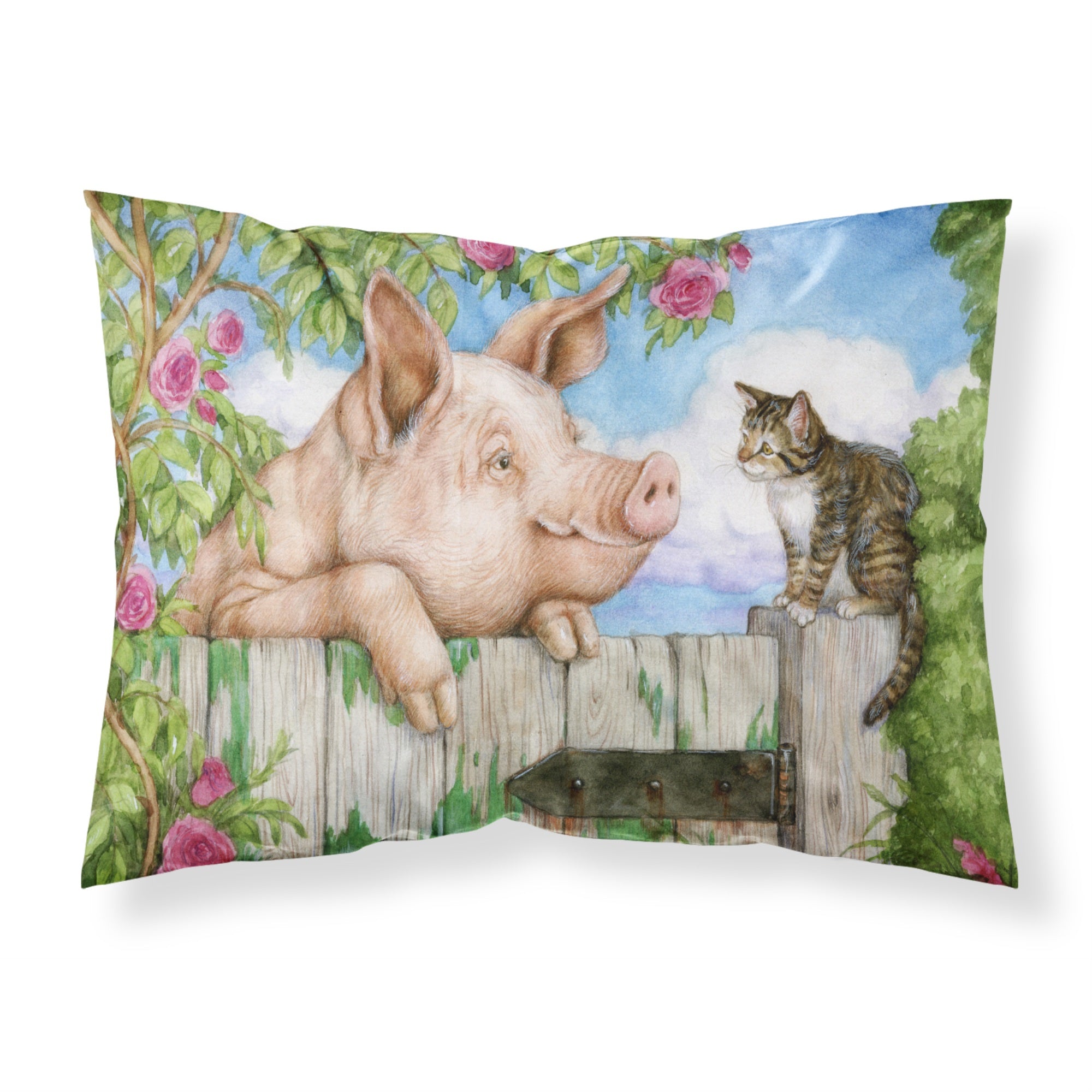 'Caroline'S Treasures Pig At The Gate With The Cat Fabric Standard Pillowcase Cdco0349Pillowcase, Multicolor'