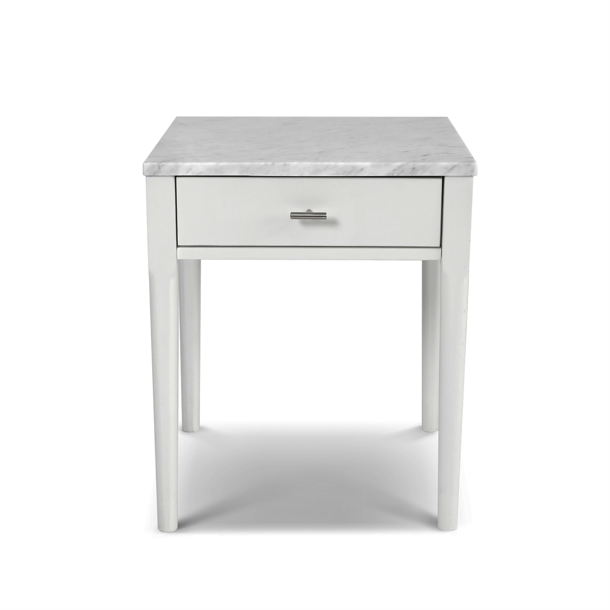 Alto 18 Square Italian Carrara White Marble Side Table with White Leg