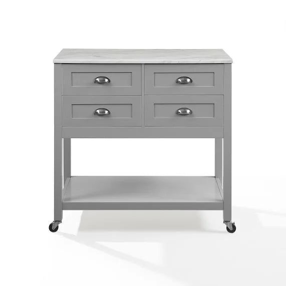 Connell Kitchen Island/Cart In Gray  Ample Storage, Faux Marble Countertop, Modern Farmhouse Design (Cf3036Wmgy)