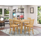 East West Furniture CFGR5-OAK-W 5 Piece Kitchen Counter Height Set Includes a Square Dining Room Table and 4 Wooden Seat Chairs, 42 x 42 x 36