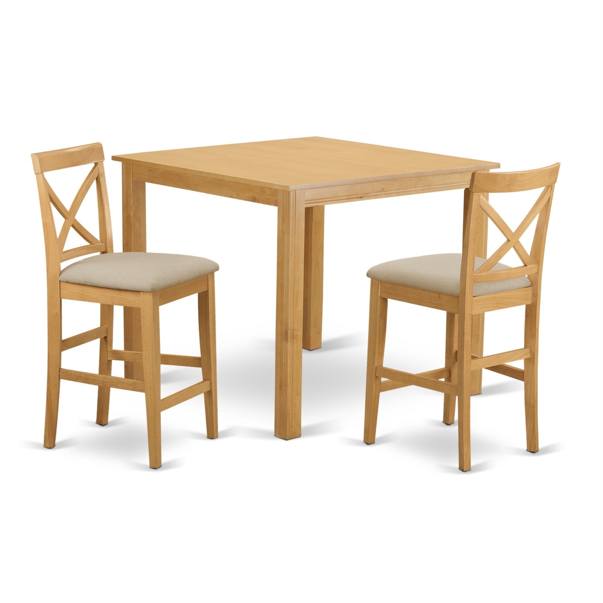 East West Furniture CFPB3-OAK-C 3 Piece Counter Height Pub Set for Small Spaces Contains a Square Dining Room Table and 2 Linen Fabric Upholstered Chairs, 42x42 Inch, Oak