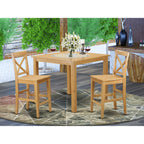 East West Furniture CFPB3-OAK-W 3 Piece Counter Height Dining Table Set Contains a Square Kitchen Table and 2 Dining Room Chairs, 42x42 Inch, Oak